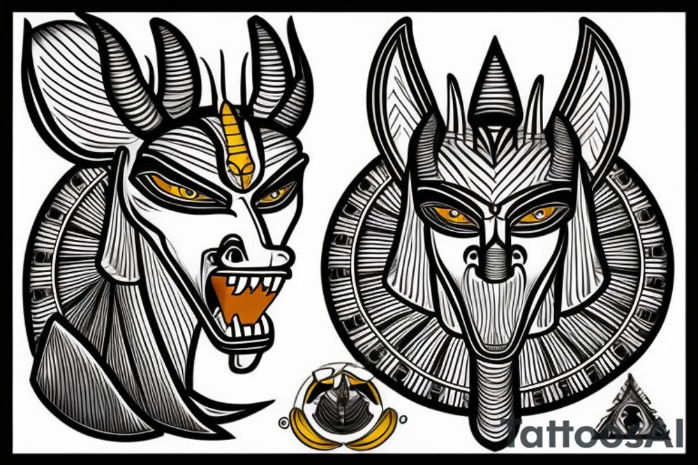 Egyptian angry god Anubis with his mouth open. tattoo idea
