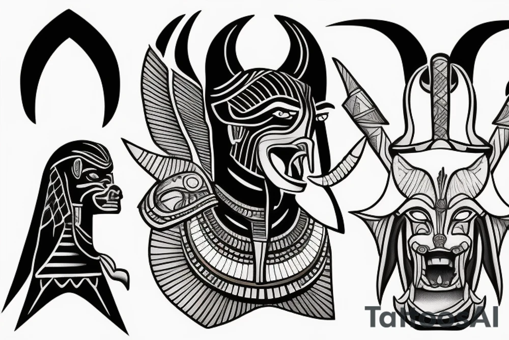 Egyptian angry god Anubis with his mouth open. tattoo idea