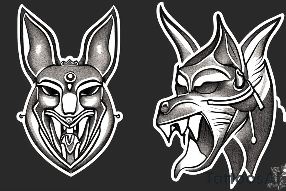 Egyptian angry god Anubis with his mouth open. tattoo idea