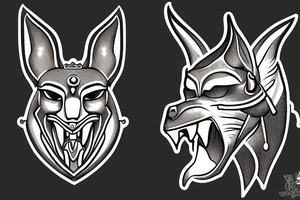 Egyptian angry god Anubis with his mouth open. tattoo idea