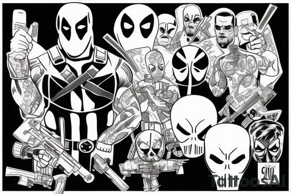 Punisher with Deadpool tattoo idea