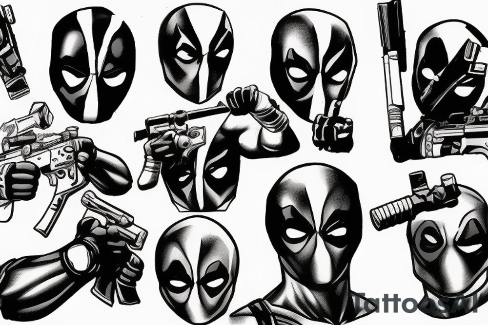 Deadpool with crossed guns tattoo idea
