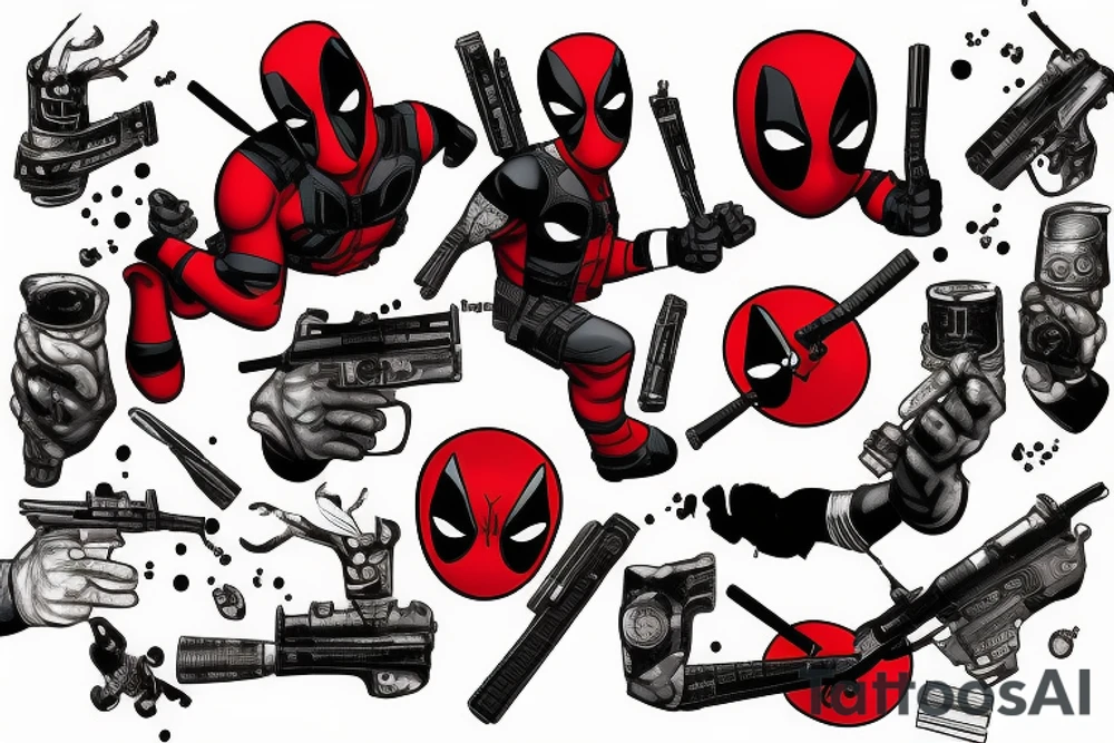 Deadpool with crossed guns tattoo idea