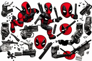 Deadpool with crossed guns tattoo idea