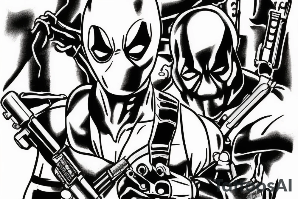 Deadpool with crossed guns tattoo idea