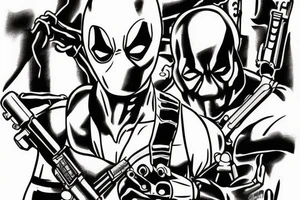 Deadpool with crossed guns tattoo idea