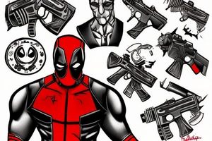 Deadpool with crossed guns tattoo idea