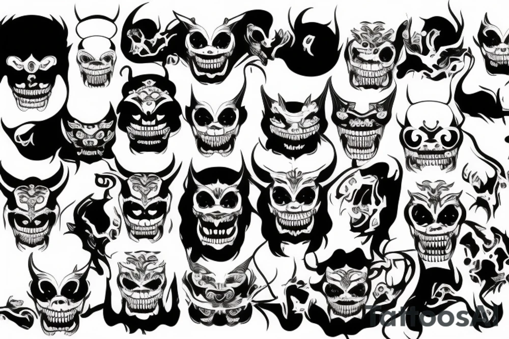 Half hannya mask  half skull tattoo idea