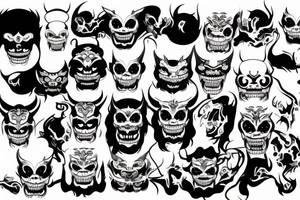 Half hannya mask  half skull tattoo idea