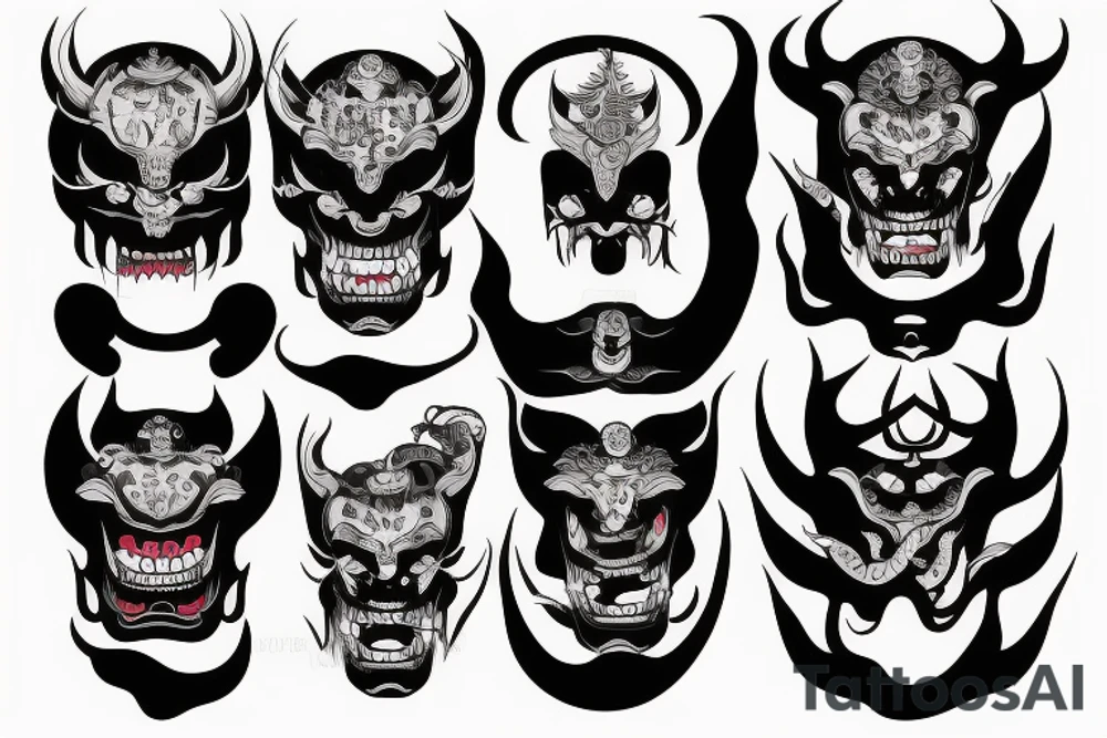 Half hannya mask  half skull tattoo idea