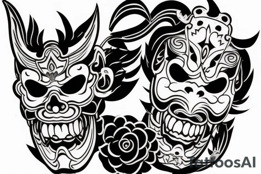 Half hannya mask  half skull tattoo idea
