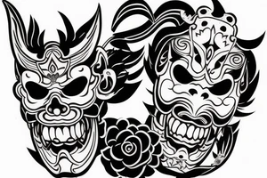 Half hannya mask  half skull tattoo idea