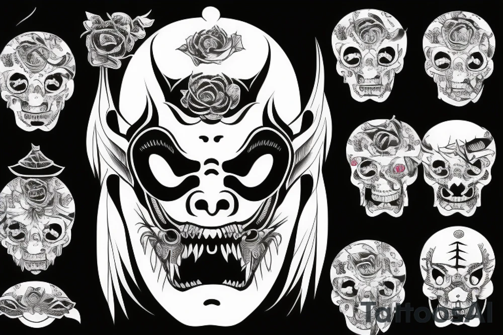 Half hannya mask  half skull tattoo idea
