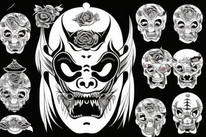 Half hannya mask  half skull tattoo idea