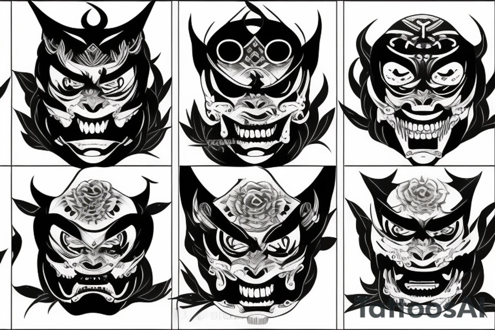 Half hannya mask  half skull tattoo idea