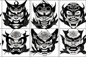 Half hannya mask  half skull tattoo idea