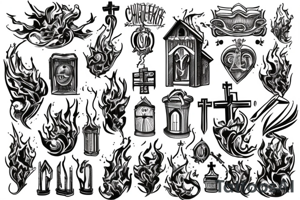 Church on fire tattoo idea