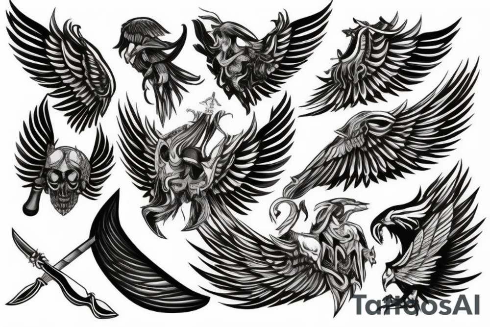 Wings with sword in the middle tattoo idea