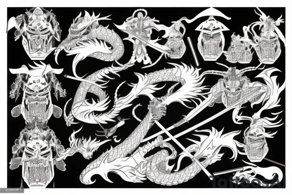 Japanese samurai fighting with Japanese dragon tattoo idea