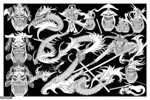 Japanese samurai fighting with Japanese dragon tattoo idea