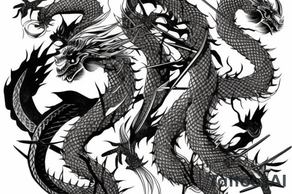 Japanese samurai fighting with Japanese dragon tattoo idea Japanese samurai fighting with Japanese dragon tattoo idea