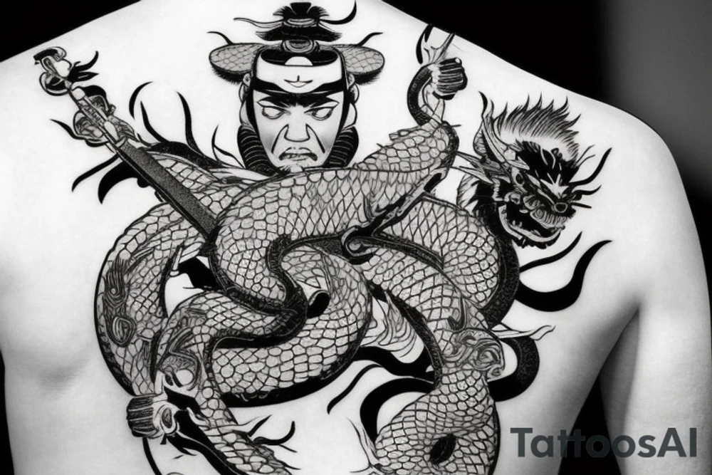 Japanese samurai fighting with Japanese dragon tattoo idea Japanese samurai fighting with Japanese dragon tattoo idea