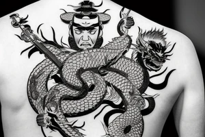 Japanese samurai fighting with Japanese dragon tattoo idea