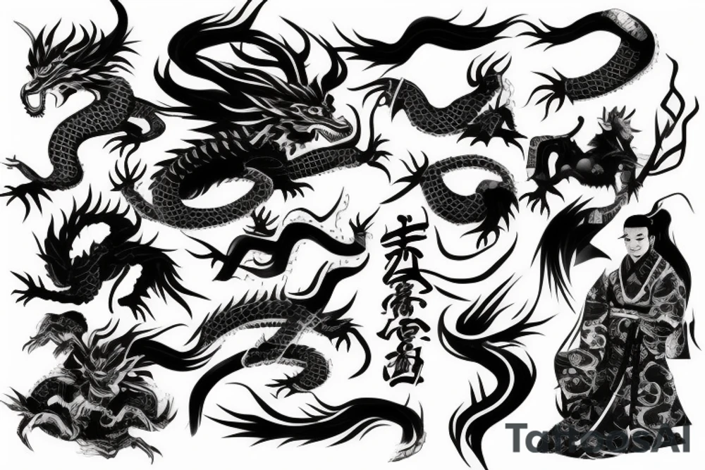 Japanese samurai fighting with Japanese dragon tattoo idea Japanese samurai fighting with Japanese dragon tattoo idea