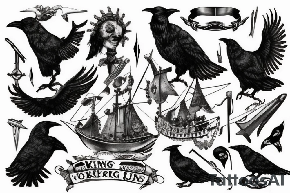 Viking, ship, raven tattoo idea