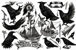 Viking, ship, raven tattoo idea
