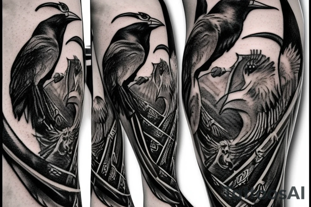 Viking, ship, raven, odin tattoo idea