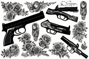 Beaty girl with gun tattoo idea