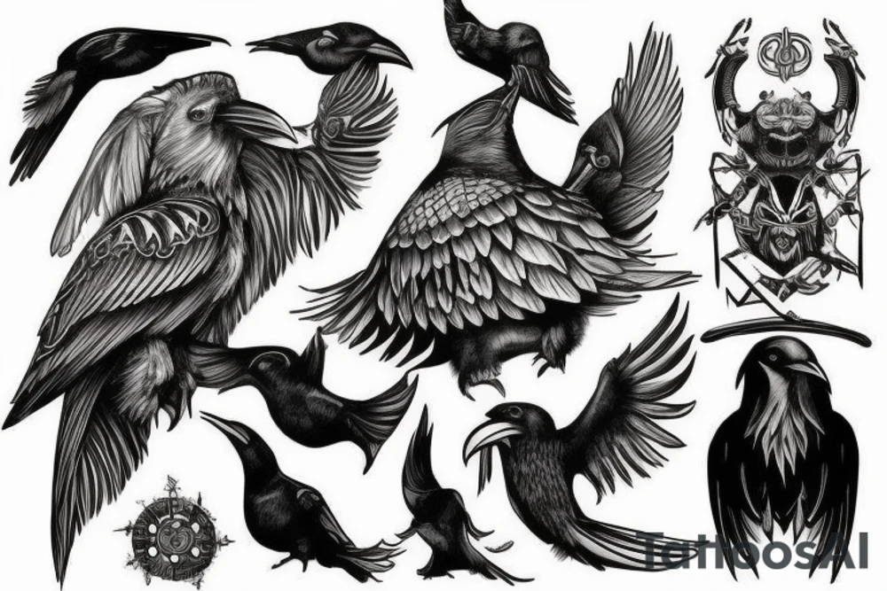 Viking, ship, raven, odin, sleeve tattoo idea