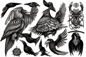 Viking, ship, raven, odin, sleeve tattoo idea