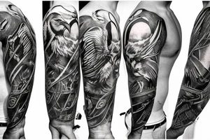 Viking, ship, raven, odin, sleeve tattoo idea