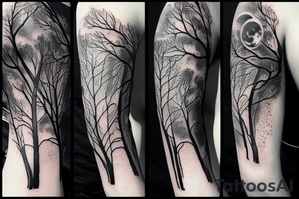Forest and moon tattoo idea