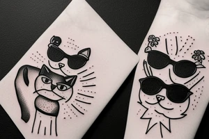 Cat with sunglasses en cactus in the hand tattoo idea