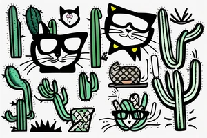 Cat with sunglasses en cactus in the hand tattoo idea