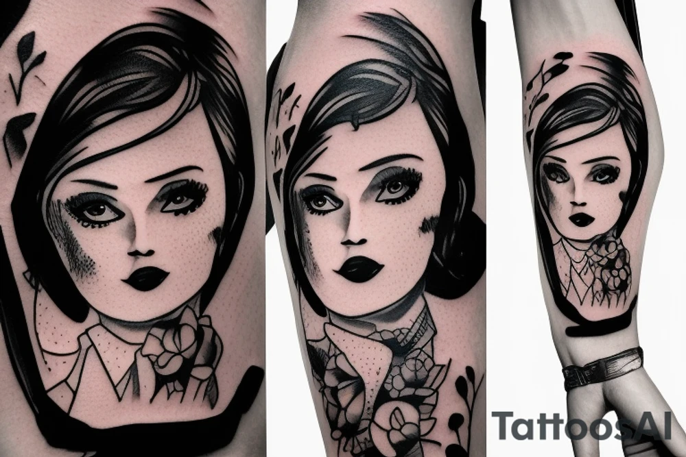 Beauty girl with gun tattoo idea