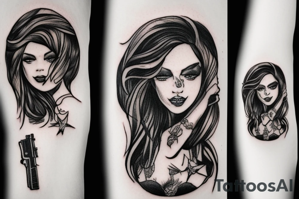 Beauty girl with gun tattoo idea