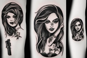 Beauty girl with gun tattoo idea