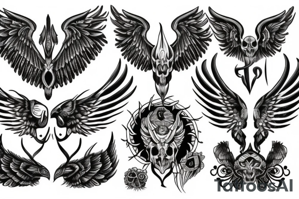 Wings with animal skull capricorn tattoo idea
