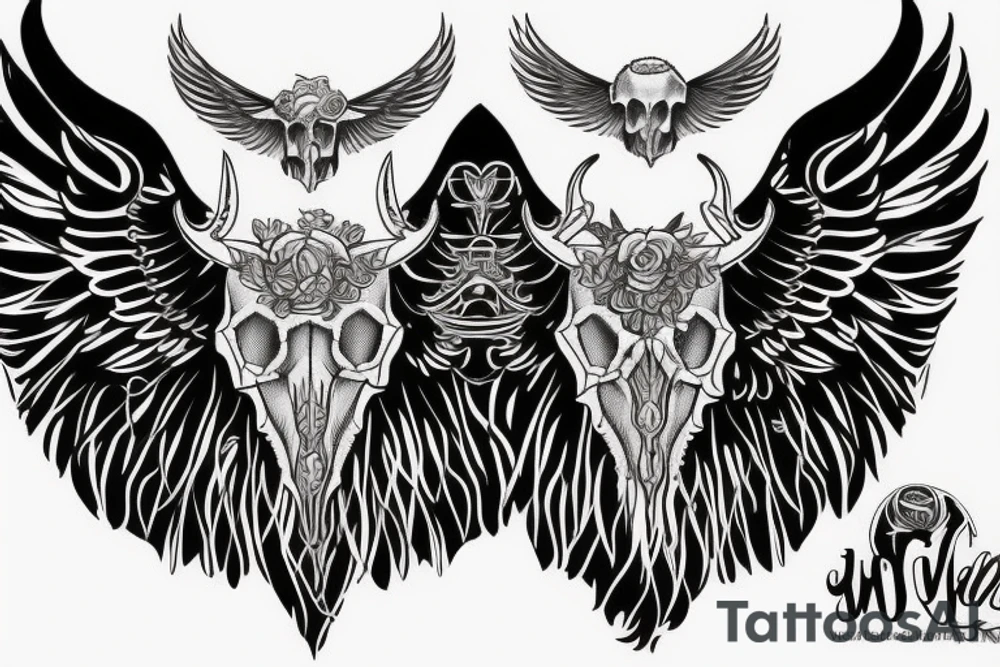 Wings with animal skull capricorn tattoo idea