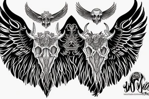 Wings with animal skull capricorn tattoo idea