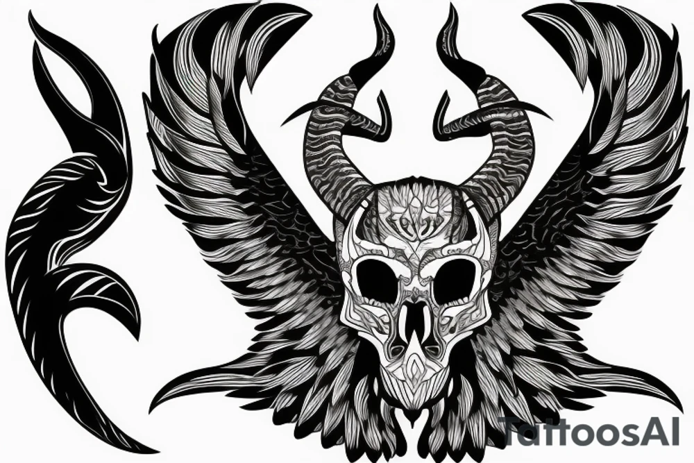 Wings with animal skull capricorn in chest tattoo idea