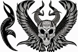Wings with animal skull capricorn in chest tattoo idea