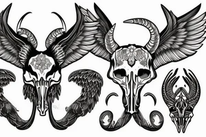 Wings with animal skull capricorn in chest tattoo idea