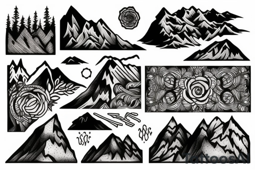 Forest mountains tattoo idea