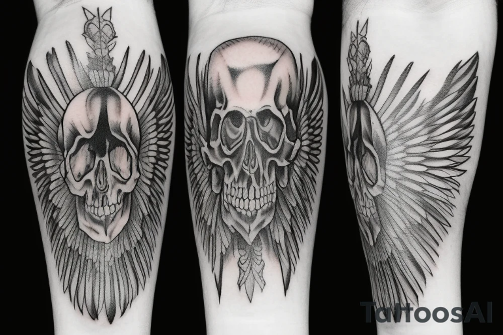 Fingers wings with skull tattoo idea