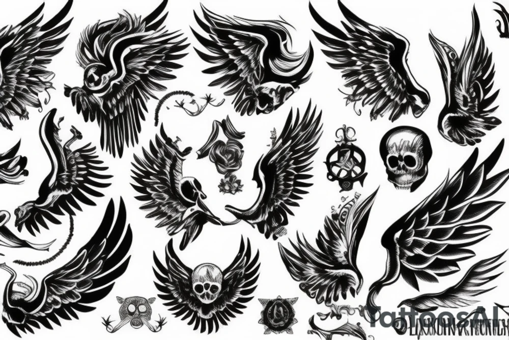 Fingers wings with skull tattoo idea